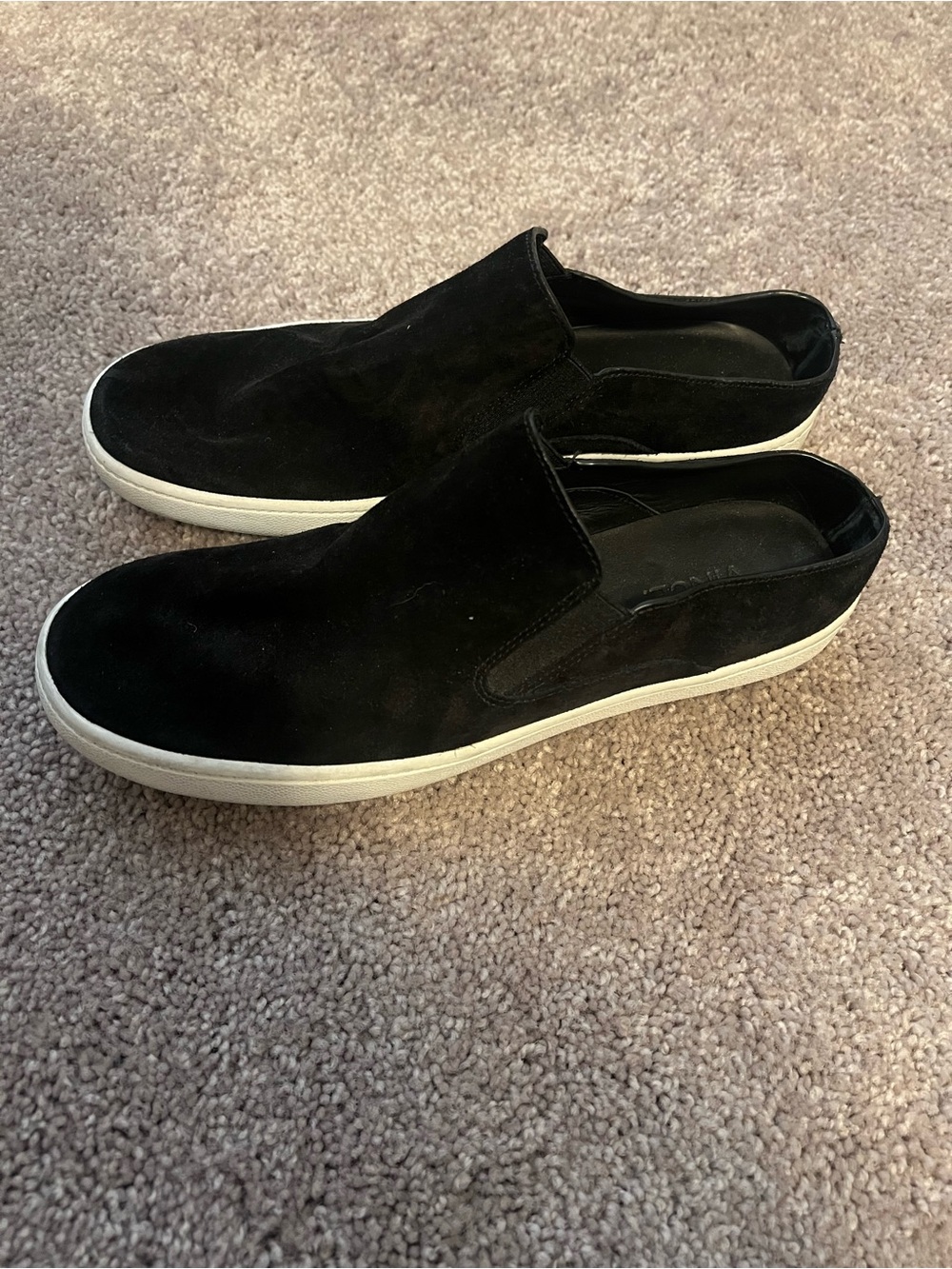 Vince Black Suede Slip-On Sneakers with White Sole